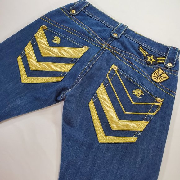 Clench Jeans Mens 36x32 Blue Denim Baggy Straight Leg Patchwork Grunge Vintage - Picture 12 of 16